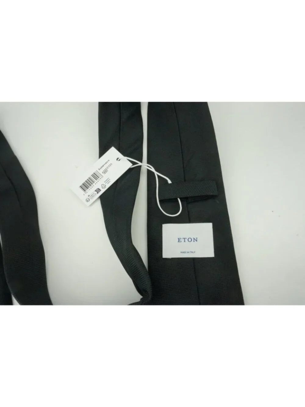 Eton Coal Black Woven Basketweave 100% Silk Tie Brand New With Tags